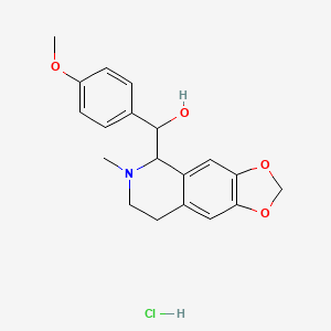 molecular formula C19H22ClNO4 B12811113 1,3-Dioxolo(4,5-g)isoquinoline-5-methanol, 5,6,7,8-tetrahydro-alpha-(p-methoxyphenyl)-6-methyl-, hydrochloride CAS No. 17606-09-6