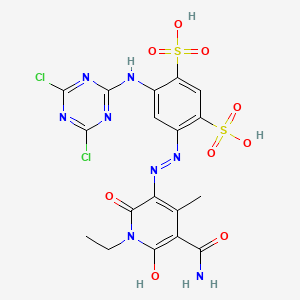 4-((5-(Aminocarbonyl)-1-ethyl-1,6-dihydro-2-hydroxy-4-methyl-6-oxo-3-pyridyl)azo)-6-((4,6-dichloro-1,3,5-triazin-2-yl)amino)benzene-1,3-disulphonic acid