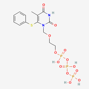 Triphosphoric acid, P-(2-((3,4-dihydro-5-methyl-2,4-dioxo-6-(phenylthio)-1(2H)-pyrimidinyl)methoxy)ethyl) ester