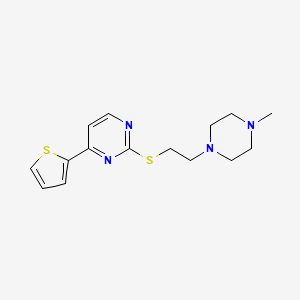 molecular formula C15H20N4S2 B12811357 Pyrimidine, 2-((2-(4-methyl-1-piperazinyl)ethyl)thio)-4-(2-thienyl)- CAS No. 129224-97-1