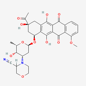 molecular formula C32H34N2O11 B12811525 (8S-cis)-8-Acetyl-10-((3-((S)-3-cyano-4-morpholinyl)-2,3,6-trideoxy-alpha-D-lyxo-hexopyranosyl)oxy)-7,8,9,10-tetrahydro-6,8,11-trihydroxy-1-methoxy-5,12-naphthacenedione CAS No. 89196-06-5