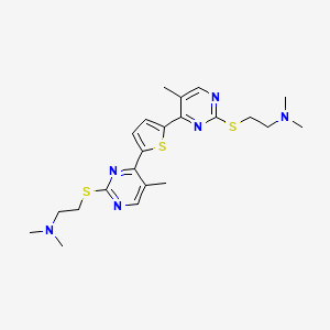 molecular formula C22H30N6S3 B12811603 2,5-Bis(2'-((2''-(di methylamino)ethyl)thio)-5'-methylpyrimidin-4'-yl)thiophene CAS No. 131407-82-4