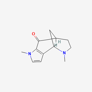 molecular formula C12H16N2O B12811640 4,8-Methano-9H-pyrrolo(3,2-c)azocin-9-one, 1,4,5,6,7,8-hexahydro-1,5-dimethyl- CAS No. 83348-31-6