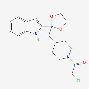 molecular formula C19H23ClN2O3 B12811837 2-(2-((1-(Chloroacetyl)-4-piperidinyl)methyl)-1,3-dioxolan-2-yl)-1H-indole CAS No. 54852-17-4