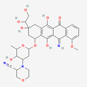 molecular formula C32H37N3O11 B12811957 10-((3-((S)-3-Cyano-4-morpholinyl)-2,3,6-trideoxy-alpha-L-lyxo-hexopyranosyl)oxy)-8-(1,2-dihydroxyethyl)-7,9,10,12-tetrahydro-6,8,11-trihydroxy-12-imino-1-methoxy-5(8H)-naphthacenone CAS No. 89164-80-7