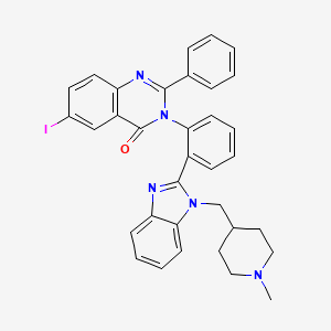 molecular formula C34H30IN5O B12812216 4(3H)-Quinazolinone, 6-iodo-3-(2-(1-((1-methyl-4-piperidinyl)methyl)-1H-benzimidazol-2-yl)-phenyl)-2-phenyl- CAS No. 91045-25-9