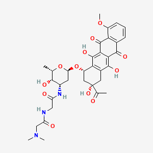 molecular formula C33H39N3O12 B12812238 5,12-Naphthacenedione, 8-acetyl-7,8,9,10-tetrahydro-6,8,11-trihydroxy-1-methoxy-10-((2,3,6-trideoxy-3-((N-(N,N-dimethylglycyl)glycyl)amino)-alpha-L-lyxo-hexopyranosyl)oxy)-, (8S-cis)- CAS No. 763026-80-8