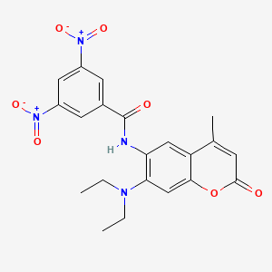 molecular formula C21H20N4O7 B12812539 N-(7-(Diethylamino)-4-methyl-2-oxo-2H-chromen-6-yl)-3,5-bis(hydroxy(oxido)amino)benzamide CAS No. 7596-09-0