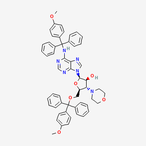 molecular formula C54H52N6O6 B12812560 9H-Purin-6-amine, 9-(3-deoxy-5-O-((4-methoxyphenyl)diphenylmethyl)-3-(4-morpholinyl)-beta-D-arabinofuranosyl)-N-((4-methoxyphenyl)diphenylmethyl)- CAS No. 134934-59-1