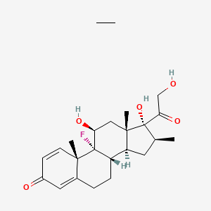 molecular formula C24H35FO5 B12813359 ethane;(8S,9R,10S,11S,13S,14S,16S,17R)-9-fluoro-11,17-dihydroxy-17-(2-hydroxyacetyl)-10,13,16-trimethyl-6,7,8,11,12,14,15,16-octahydrocyclopenta[a]phenanthren-3-one 