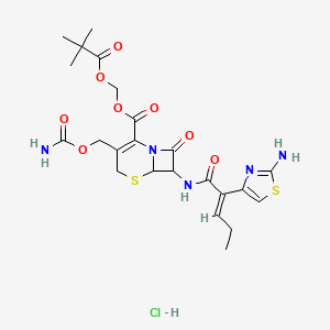 2,2-dimethylpropanoyloxymethyl 7-[[(E)-2-(2-amino-1,3-thiazol-4-yl)pent-2-enoyl]amino]-3-(carbamoyloxymethyl)-8-oxo-5-thia-1-azabicyclo[4.2.0]oct-2-ene-2-carboxylate;hydrochloride