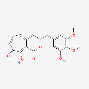 molecular formula C20H20O7 B12813517 8-Hydroxy-3-(3,4,5-trimethoxybenzyl)-3,4-dihydrocyclohepta(c)pyran-1,9-dione CAS No. 5320-35-4