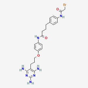 molecular formula C25H30BrN7O3 B12813572 4-[4-[(2-bromoacetyl)amino]phenyl]-N-[4-[3-(2,4,6-triaminopyrimidin-5-yl)propoxy]phenyl]butanamide CAS No. 13094-55-8