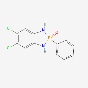 molecular formula C12H9Cl2N2OP B12813608 5,6-Dichloro-2-phenyl-2,3-dihydro-1H-1,3,2-benzodiazaphosphole 2-oxide CAS No. 4602-08-8