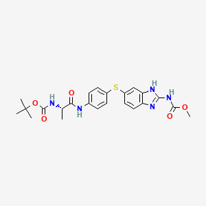 molecular formula C23H27N5O5S B12813638 (5-(4-(2-(S)-Boc-amino-propionylamino)phenylsulfanyl)-1H-benzoimidazol-2-yl)carbamic acid methyl ester 