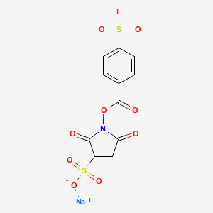 molecular formula C11H7FNNaO9S2 B12813734 Sodium 1-((4-(fluorosulfonyl)benzoyl)oxy)-2,5-dioxopyrrolidine-3-sulfonate 