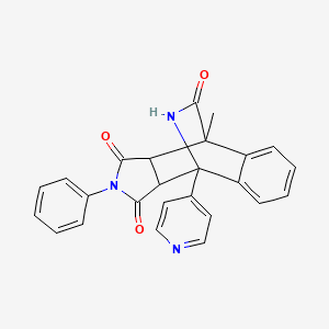 molecular formula C25H19N3O3 B12813821 4,9-(Iminomethano)-1H-benz(f)isoindole-1,3,10(2H)-trione, 3a,4,9,9a-tetrahydro-9-methyl-2-phenyl-4-(4-pyridinyl)- CAS No. 87748-16-1