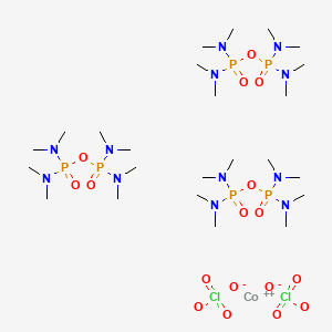 molecular formula C24H72Cl2CoN12O17P6 B12814012 Cobalt(2+), tris(octamethylpyrophosphoramide)-, diperchlorate CAS No. 26167-79-3