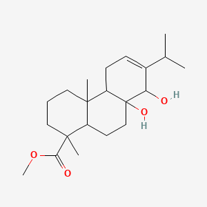 molecular formula C21H34O4 B12814155 1-Phenanthrenecarboxylic acid, 1,2,3,4,4a,4b,5,8,8a,9,10,10a-dodecahydro-8,8a-dihydroxy-1,4a-dimethyl-7-(1-methylethyl)-, methyl ester CAS No. 32111-52-7