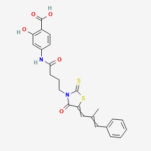 molecular formula C24H22N2O5S2 B12814320 2-Hydroxy-4-[[4-[5-(2-methyl-3-phenylprop-2-enylidene)-4-oxo-2-sulfanylidene-3-thiazolidinyl]-1-oxobutyl]amino]benzoic acid 