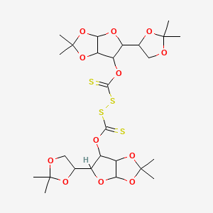 molecular formula C26H38O12S4 B12814397 (3-(2,2-Dimethyl(1,3-dioxolan-4-yl))-7,7-dimethyl-4,6,8-trioxabicyclo(3.3.0)oct-2-yloxy)(((3-(2,2-dimethyl(1,3-dioxolan-4-yl))-7,7-dimethyl-4,6,8-trioxabicyclo(3.3.0)oct-2-yloxy)thioxomethyl)disulfanyl)methane-1-thione CAS No. 2946-03-4