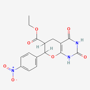 molecular formula C16H15N3O7 B12814486 Ethyl 2,4-dihydroxy-7-(4-(hydroxy(oxido)amino)phenyl)-6,7-dihydro-5H-pyrano(2,3-d)pyrimidine-6-carboxylate CAS No. 69310-75-4