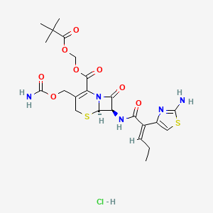 2,2-dimethylpropanoyloxymethyl (6R,7R)-7-[[(E)-2-(2-amino-1,3-thiazol-4-yl)pent-2-enoyl]amino]-3-(carbamoyloxymethyl)-8-oxo-5-thia-1-azabicyclo[4.2.0]oct-2-ene-2-carboxylate;hydrochloride