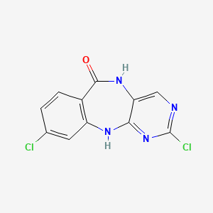 molecular formula C11H6Cl2N4O B12814518 6H-Pyrimido(4,5-b)(1,4)benzodiazepin-6-one, 2,9-dichloro-5,11-dihydro- CAS No. 66427-84-7