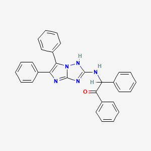 molecular formula C30H23N5O B12815261 Ethanone, 2-((5,6-diphenyl-4H-imidazo(1,2-b)(1,2,4)triazol-2-yl)amino)-1,2-diphenyl- CAS No. 37158-77-3