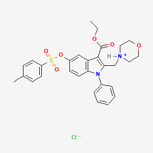 molecular formula C29H31ClN2O6S B12815360 Indole-3-carboxylic acid, 5-hydroxy-2-(morpholinomethyl)-1-phenyl-, ethyl ester, p-toluenesulfonate (ester), hydrochloride CAS No. 88461-83-0