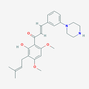 (E)-1-(2-Hydroxy-4,6-dimethoxy-3-(3-methylbut-2-en-1-yl)phenyl)-3-(3-(piperazin-1-yl)phenyl)prop-2-en-1-one