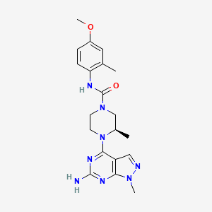 molecular formula C20H26N8O2 B12816751 (3R)-4-(6-Amino-1-methyl-1H-pyrazolo[3,4-d]pyrimidin-4-yl)-N-(4-methoxy-2-methylphenyl)-3-methyl-1-piperazinecarboxamide CAS No. 1616414-06-2