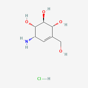 molecular formula C7H14ClNO4 B12817048 (1S,2S,3R,6S)-6-Amino-4-(hydroxymethyl)cyclohex-4-ene-1,2,3-triol hydrochloride 