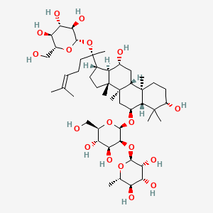 molecular formula C48H82O18 B12817836 (2S,3R,4R,5R,6S)-2-[(2R,3S,4S,5S,6R)-2-[[(3S,5R,6S,8R,9R,10R,12R,13R,14R,17S)-3,12-dihydroxy-4,4,8,10,14-pentamethyl-17-[(2S)-6-methyl-2-[(2S,3R,4S,5S,6R)-3,4,5-trihydroxy-6-(hydroxymethyl)oxan-2-yl]oxyhept-5-en-2-yl]-2,3,5,6,7,9,11,12,13,15,16,17-dodecahydro-1H-cyclopenta[a]phenanthren-6-yl]oxy]-4,5-dihydroxy-6-(hydroxymethyl)oxan-3-yl]oxy-6-methyloxane-3,4,5-triol 