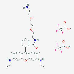 molecular formula C36H42F6N4O8 B12817973 9-(2-((2-(2-(2-Aminoethoxy)ethoxy)ethyl)carbamoyl)phenyl)-3,6-bis(ethylamino)-2,7-dimethylxanthylium trifluoroacetate trifluoroacetic acid salt 