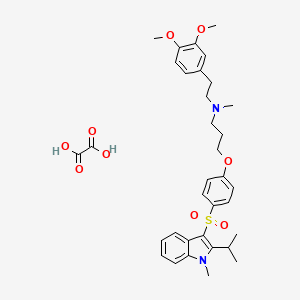 molecular formula C34H42N2O9S B12818421 N-(3,4-Dimethoxyphenethyl)-3-(4-((2-isopropyl-1-methyl-1H-indol-3-yl)sulfonyl)phenoxy)-N-methylpropan-1-amine oxalate 