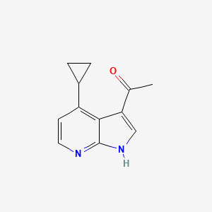 molecular formula C12H12N2O B12818475 1-(4-Cyclopropyl-1H-pyrrolo[2,3-b]pyridin-3-yl)ethan-1-one 