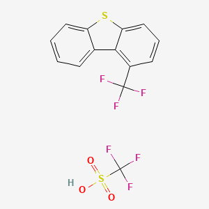 molecular formula C14H8F6O3S2 B12818661 Trifluoromethanesulfonic acid;1-(trifluoromethyl)dibenzothiophene 