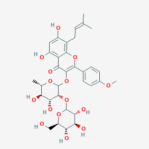 molecular formula C33H40O15 B12818814 3-[(3R,4R,5R,6S)-4,5-dihydroxy-6-methyl-3-[(3R,4S,5S,6R)-3,4,5-trihydroxy-6-(hydroxymethyl)oxan-2-yl]oxyoxan-2-yl]oxy-5,7-dihydroxy-2-(4-methoxyphenyl)-8-(3-methylbut-2-enyl)chromen-4-one 