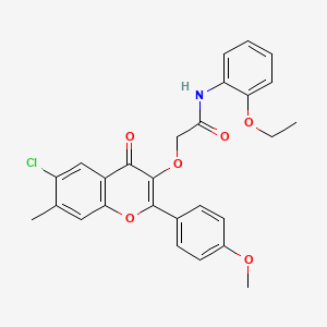 molecular formula C27H24ClNO6 B12819388 2-((6-Chloro-2-(4-methoxyphenyl)-7-methyl-4-oxo-4H-chromen-3-yl)oxy)-N-(2-ethoxyphenyl)acetamide 