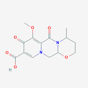 molecular formula C14H16N2O6 B12819785 11-Methoxy-7-methyl-9,12-dioxo-4-oxa-1,8-diazatricyclo[8.4.0.03,8]tetradeca-10,13-diene-13-carboxylic acid 