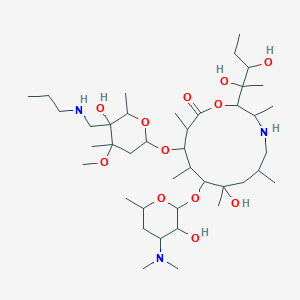 molecular formula C41H79N3O12 B12819895 2-(2,3-Dihydroxypentan-2-yl)-9-[4-(dimethylamino)-3-hydroxy-6-methyloxan-2-yl]oxy-8-hydroxy-11-[5-hydroxy-4-methoxy-4,6-dimethyl-5-(propylaminomethyl)oxan-2-yl]oxy-3,6,8,10,12-pentamethyl-1-oxa-4-azacyclotridecan-13-one 