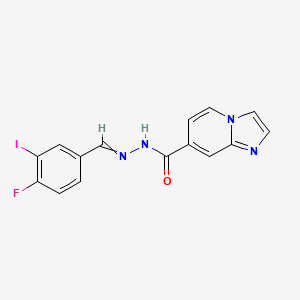 molecular formula C15H10FIN4O B12820329 N-[(4-fluoro-3-iodophenyl)methylideneamino]imidazo[1,2-a]pyridine-7-carboxamide 