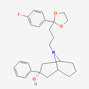 molecular formula C26H32FNO3 B12820467 9-Azabicyclo(3.3.1)nonan-3-ol, 9-(3-(2-(p-fluorophenyl)-1,3-dioxolan-2-yl)propyl)-3-phenyl- CAS No. 101858-23-5