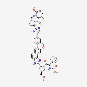 molecular formula C49H54N8O8 B12820489 methyl N-[(1R)-2-[(4S)-2-[17-[2-[(2S,5S)-1-[(2S)-2-(methoxycarbonylamino)-3-methylbutanoyl]-5-methylpyrrolidin-2-yl]-1H-imidazol-5-yl]-21-oxa-5,7-diazapentacyclo[11.8.0.03,11.04,8.014,19]henicosa-1(13),2,4(8),5,9,11,14(19),15,17-nonaen-6-yl]-4-(methoxymethyl)pyrrolidin-1-yl]-2-oxo-1-phenylethyl]carbamate 