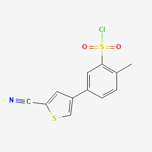 molecular formula C12H8ClNO2S2 B12820945 5-(5-Cyanothiophen-3-yl)-2-methylbenzenesulfonyl chloride 