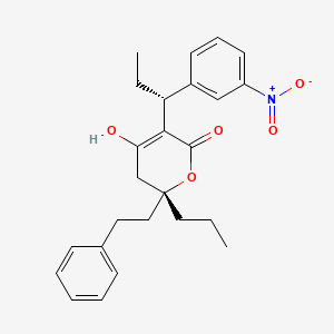 molecular formula C25H29NO5 B12821643 (6R)-5,6-Dihydro-4-hydroxy-3-[(1R)-1-(3-nitrophenyl)propyl]-6-(2-phenylethyl)-6-propyl-2H-pyran-2-one CAS No. 215317-22-9