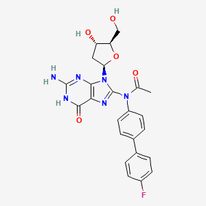 molecular formula C24H23FN6O5 B12821799 Guanosine, 8-(acetyl(4'-fluoro(1,1'-biphenyl)-4-yl)amino)-2'-deoxy- CAS No. 67764-18-5