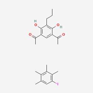 molecular formula C23H29IO4 B12821885 1-(5-Acetyl-2,4-dihydroxy-3-propylphenyl)ethanone;1-iodo-2,3,4,5-tetramethylbenzene 