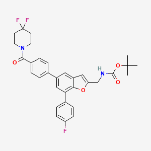 molecular formula C32H31F3N2O4 B12821965 tert-Butyl ((5-(4-(4,4-difluoropiperidine-1-carbonyl)phenyl)-7-(4-fluorophenyl)benzofuran-2-yl)methyl)carbamate 